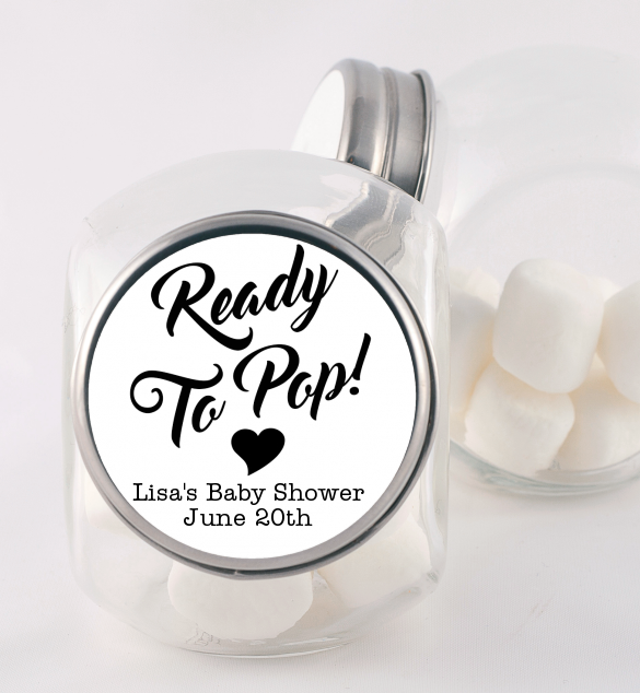  Ready To Pop Black and White - Personalized Baby Shower Candy Jar Option 1