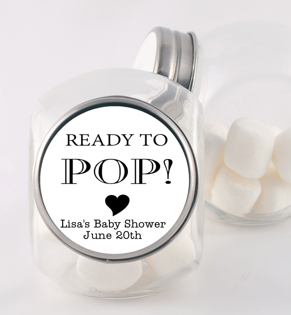  Ready To Pop Black and White - Personalized Baby Shower Candy Jar Option 1