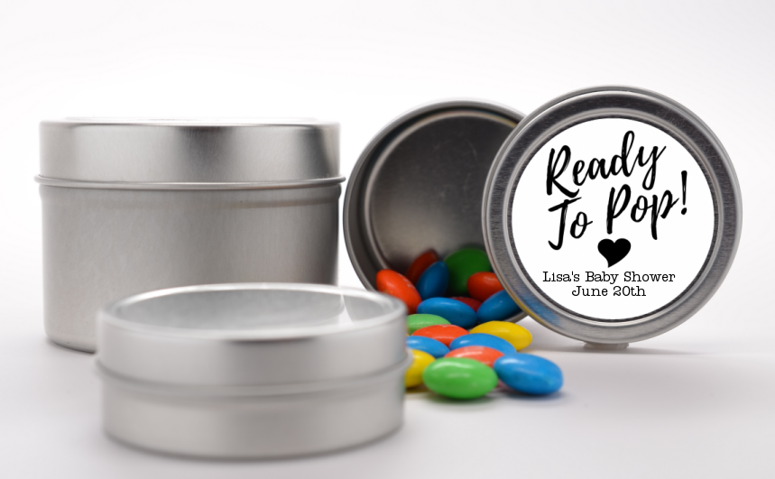  Ready To Pop Black and White - Custom Baby Shower Favor Tins Option 1