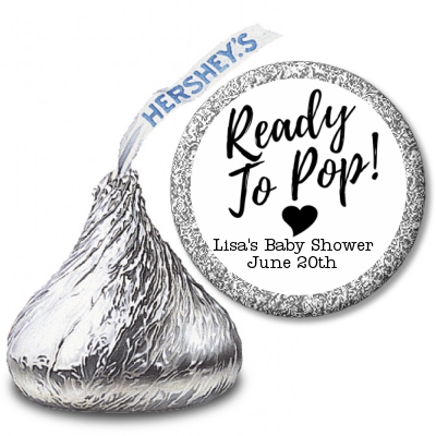  Ready To Pop Black and White - Hershey Kiss Baby Shower Sticker Labels Option 1