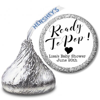  Ready To Pop Black and White - Hershey Kiss Baby Shower Sticker Labels Option 1