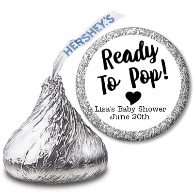  Ready To Pop Black and White - Hershey Kiss Baby Shower Sticker Labels Option 1