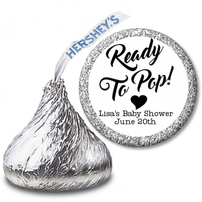  Ready To Pop Black and White - Hershey Kiss Baby Shower Sticker Labels Option 1
