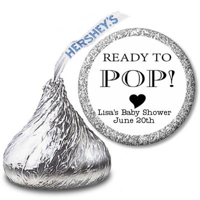  Ready To Pop Black and White - Hershey Kiss Baby Shower Sticker Labels Option 1