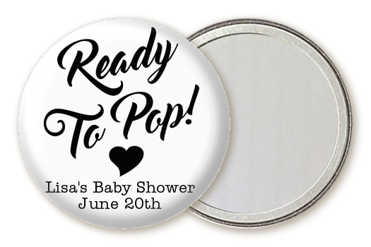  Ready To Pop Black and White - Personalized Baby Shower Pocket Mirror Favors Option 1