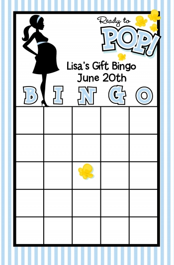 Ready To Pop Blue - Baby Shower Gift Bingo Game Card