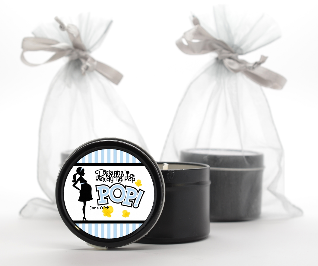  Ready To Pop Blue - Baby Shower Black Candle Tin Favors Option 1