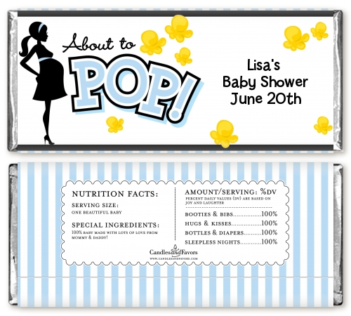  Ready To Pop Blue - Personalized Baby Shower Candy Bar Wrappers Option 1