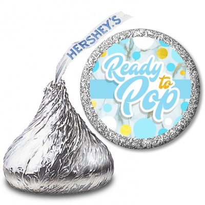 Ready To Pop Blue Gold - Hershey Kiss Baby Shower Sticker Labels