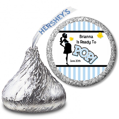 Ready To Pop Blue - Hershey Kiss Baby Shower Sticker Labels