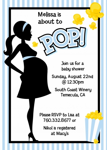 Ready To Pop Blue - Baby Shower Invitations