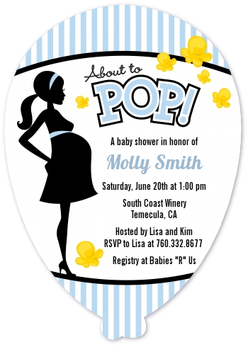 Ready To Pop Blue - Baby Shower Shaped Invitations