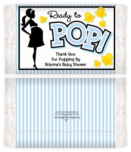  Ready To Pop Blue - Personalized Popcorn Wrapper Baby Shower Favors Option 1