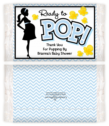  Ready To Pop Blue - Personalized Popcorn Wrapper Baby Shower Favors Option 1