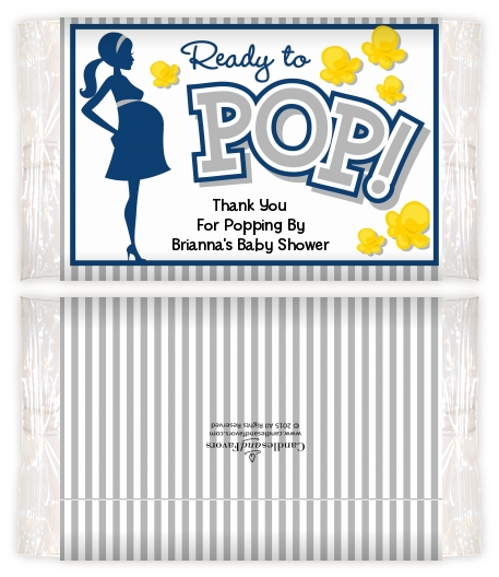  Ready To Pop Blue - Personalized Popcorn Wrapper Baby Shower Favors Option 1