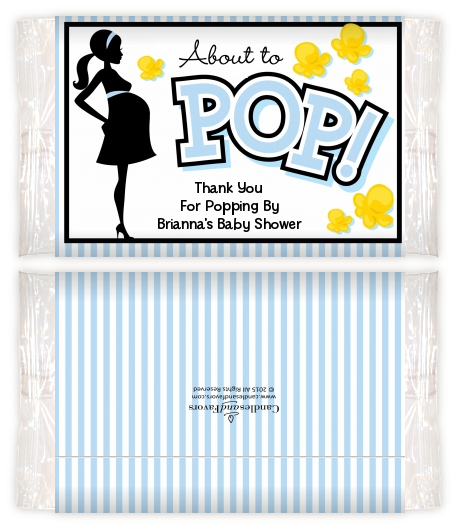  Ready To Pop Blue - Personalized Popcorn Wrapper Baby Shower Favors Option 1