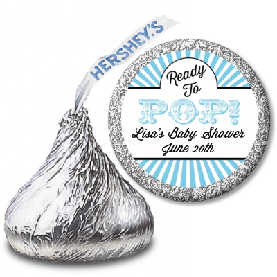  Ready To Pop Blue Stripes - Hershey Kiss Baby Shower Sticker Labels Option 1
