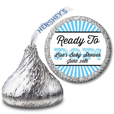  Ready To Pop Blue Stripes - Hershey Kiss Baby Shower Sticker Labels Option 1