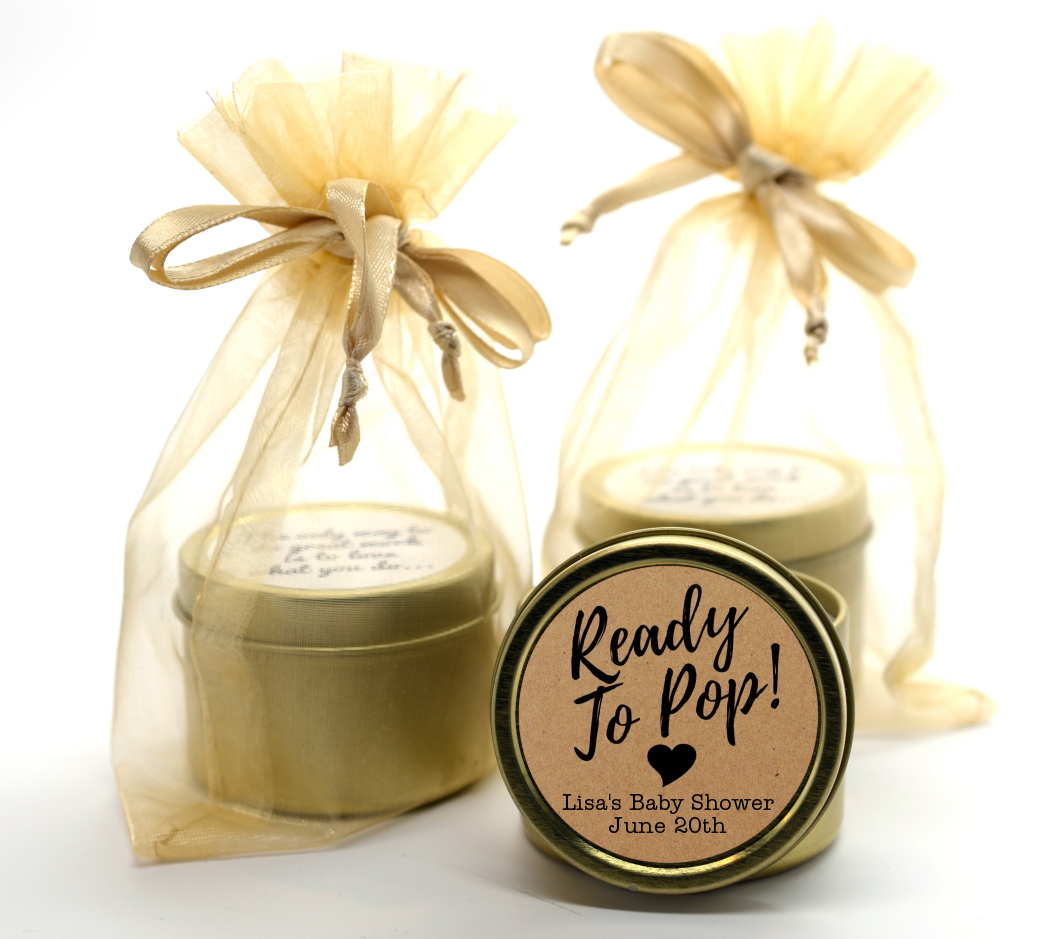  Ready To Pop Brown - Baby Shower Gold Tin Candle Favors Option 1