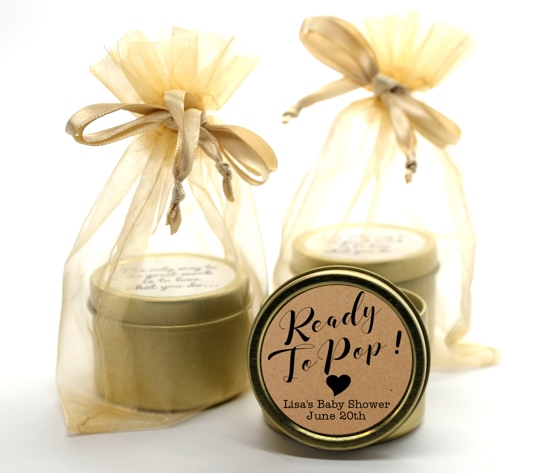  Ready To Pop Brown - Baby Shower Gold Tin Candle Favors Option 1