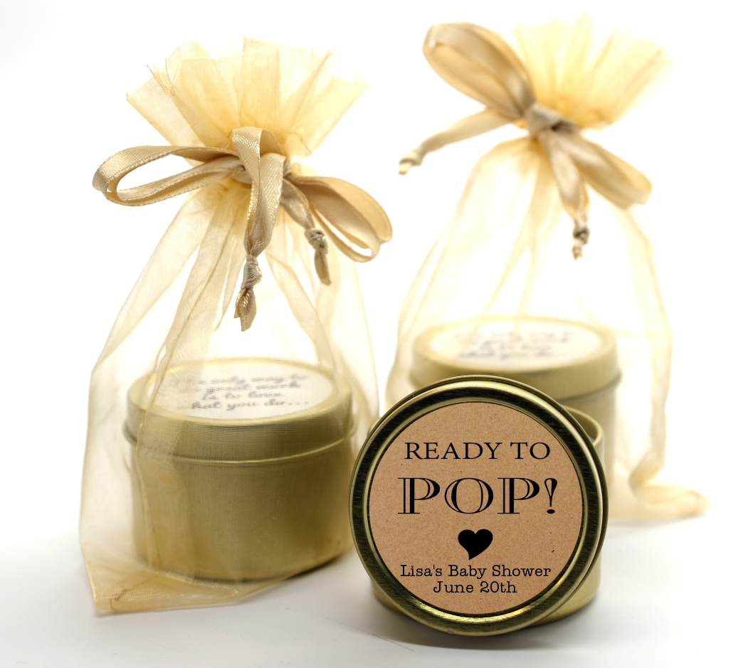  Ready To Pop Brown - Baby Shower Gold Tin Candle Favors Option 1
