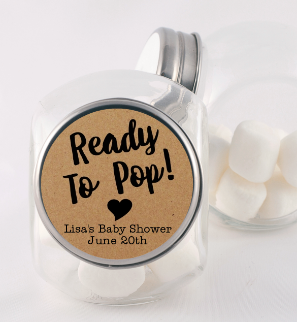  Ready To Pop Brown - Personalized Baby Shower Candy Jar Option 1