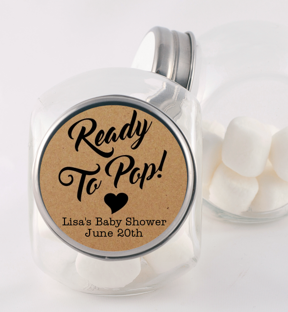  Ready To Pop Brown - Personalized Baby Shower Candy Jar Option 1