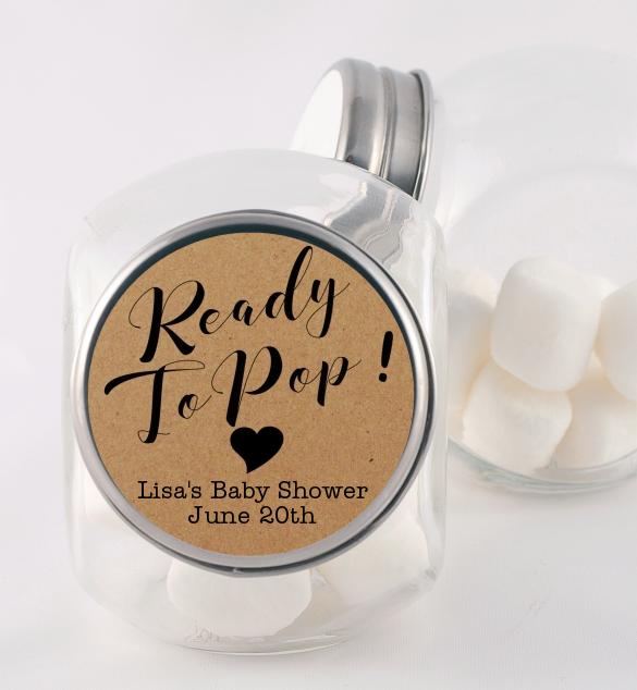  Ready To Pop Brown - Personalized Baby Shower Candy Jar Option 1