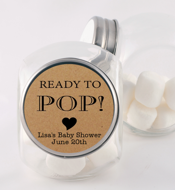  Ready To Pop Brown - Personalized Baby Shower Candy Jar Option 1