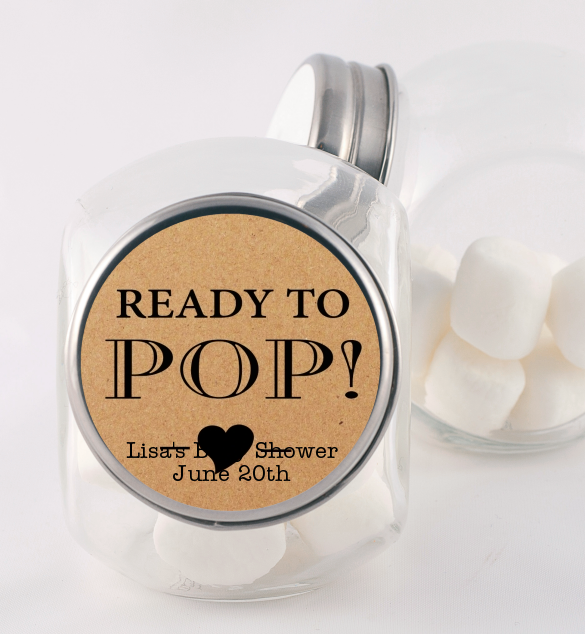  Ready To Pop Brown - Personalized Baby Shower Candy Jar Option 1