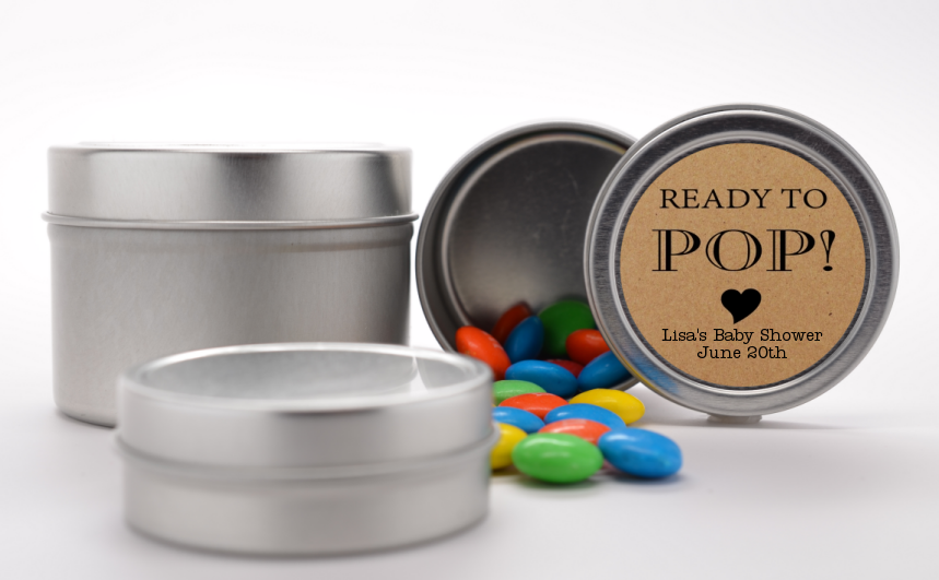  Ready To Pop Brown - Custom Baby Shower Favor Tins Option 1