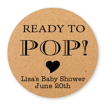  Ready To Pop Brown - Round Personalized Baby Shower Sticker Labels Option 1