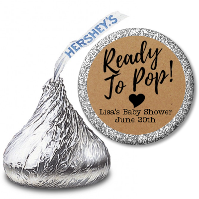  Ready To Pop Brown - Hershey Kiss Baby Shower Sticker Labels Option 1