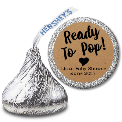 Ready To Pop Brown - Hershey Kiss Baby Shower Sticker Labels Option 1