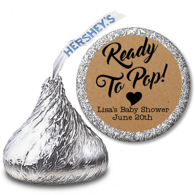  Ready To Pop Brown - Hershey Kiss Baby Shower Sticker Labels Option 1