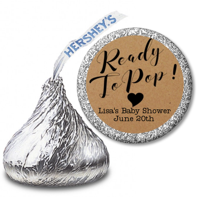  Ready To Pop Brown - Hershey Kiss Baby Shower Sticker Labels Option 1