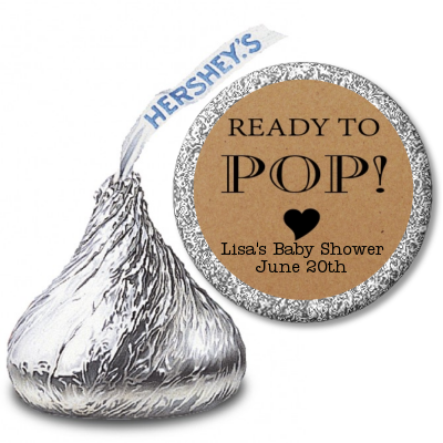  Ready To Pop Brown - Hershey Kiss Baby Shower Sticker Labels Option 1