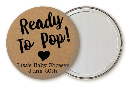  Ready To Pop Brown - Personalized Baby Shower Pocket Mirror Favors Option 1