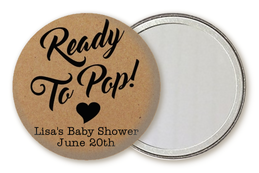  Ready To Pop Brown - Personalized Baby Shower Pocket Mirror Favors Option 1