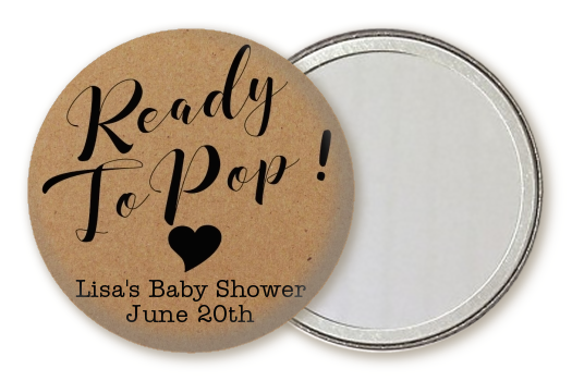  Ready To Pop Brown - Personalized Baby Shower Pocket Mirror Favors Option 1