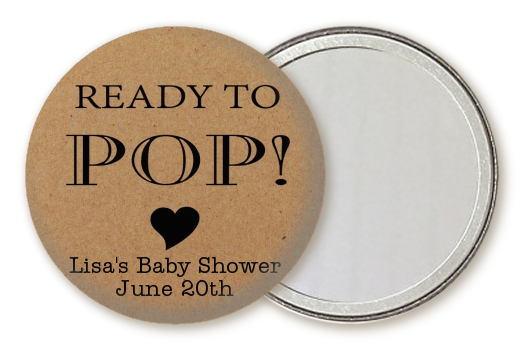  Ready To Pop Brown - Personalized Baby Shower Pocket Mirror Favors Option 1