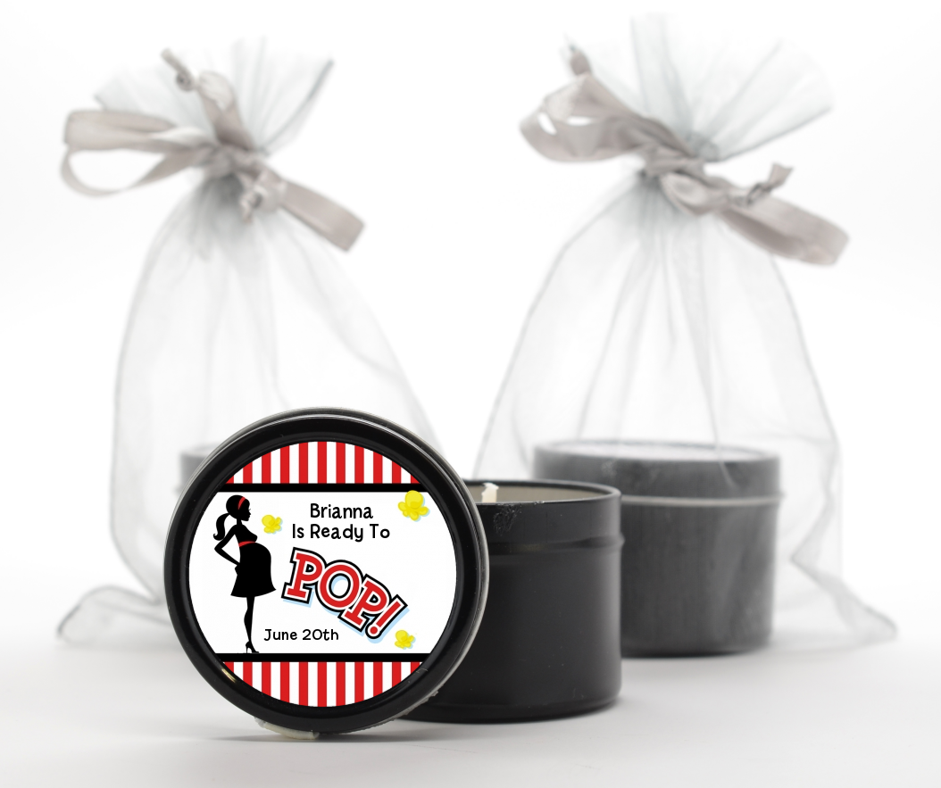  Ready To Pop - Baby Shower Black Candle Tin Favors Option 1