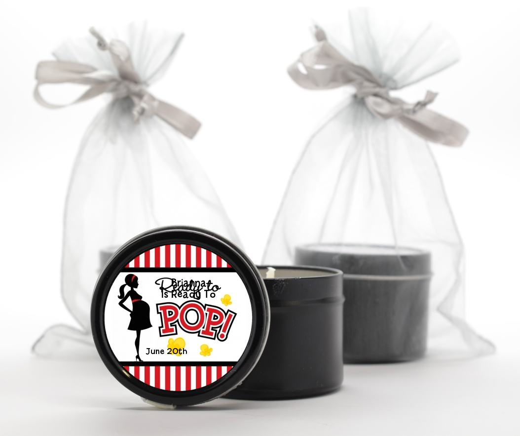  Ready To Pop - Baby Shower Black Candle Tin Favors Option 1