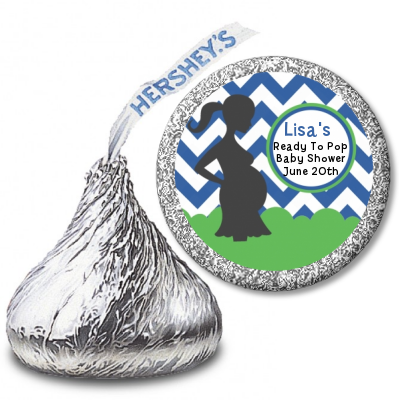 Ready To Pop Chevron Blue and Green - Hershey Kiss Baby Shower Sticker Labels