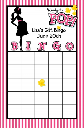Ready To Pop Dark Pink - Baby Shower Gift Bingo Game Card