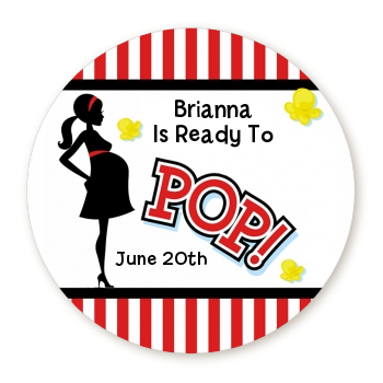  Ready To Pop - Round Personalized Baby Shower Sticker Labels Option 1