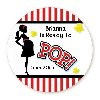  Ready To Pop &reg; - Round Personalized Baby Shower Sticker Labels Option 1