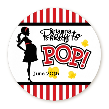  Ready To Pop - Round Personalized Baby Shower Sticker Labels Option 1