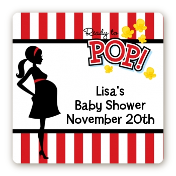 Ready To Pop - Square Personalized Baby Shower Sticker Labels Option 1