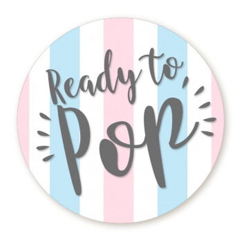  Ready To Pop Gender Reveal - Round Personalized Baby Shower Sticker Labels 